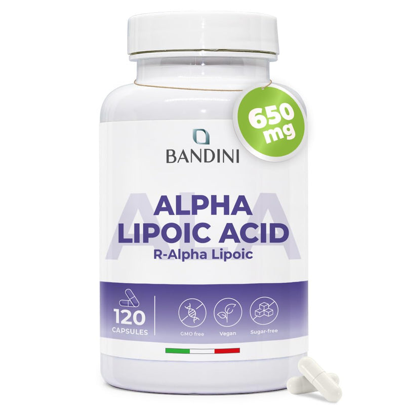 Bandini® Alpha Lipoic Acid 650mg | 120 High Strength ALA Vegan Capsules | 4 Month Supply | Alpha-Lipoic Acid Powerful Antioxidant | Maximum Absorption Aminoacid Supplement | No Synthetic Binders 100 count (Pack of 1)