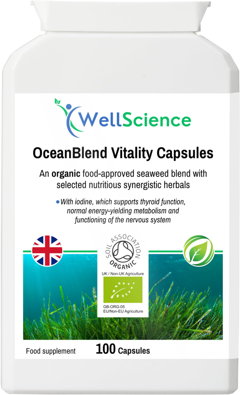 OceanBlend Vitality Capsules - Organic Seaweed Supplement for Thyroid Function, Energy Metabolism & Cognitive Health | Vegan, Iodine-Rich