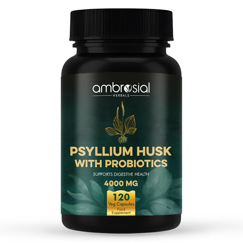 Ambrosial Psyllium Husk 4000 mg with Probiotics – 2-in-1 Plant-Based Fiber & Probiotic Complex – Natural Daily Fiber Source with Lactobacillus Acidophilus – 120 Vegan Capsules – Non-GMO, Gluten-Free