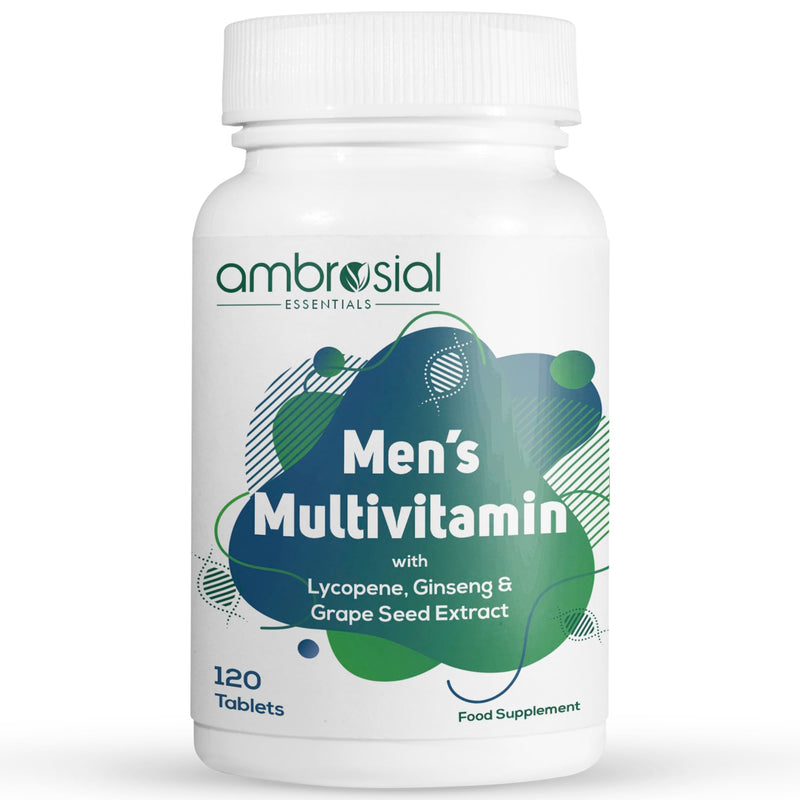 Ambrosial Men's Multivitamin Tablets for Men with Lycopene, Ginseng & Grape Seed Extract Supports Muscle Strength, Immunity, Energy & Endurance - Multi Vitamins for Men Fitness Enthusiast 120 Tablets