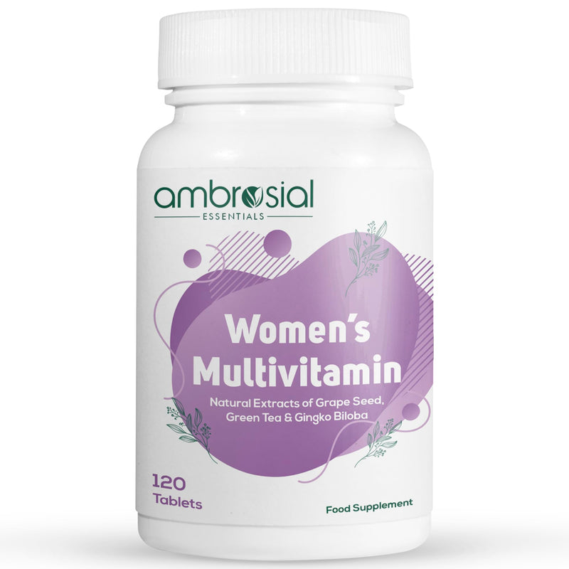 Ambrosial Women’s Multivitamin Tablets – 20+ Essential Vitamins, Minerals & Botanicals – Grape Seed, Green Tea, Ginkgo & Ginseng – Daily Energy, Balance, Vitality & Wellness – 120 Tablets (4 Months)