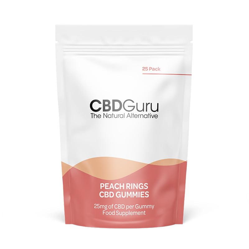 CBD Guru CBD Peach Rings 25mg 25 Pack - PeachFlavour Broad Spectrum CBD Bottles for Sleep & Anxiety Support, 750mg Total CBD