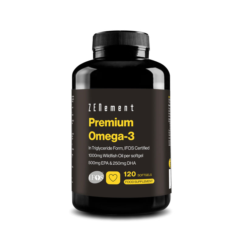 Premium Omega 3 IFOS Triglycerides for Optimal Absorption – 1000 mg EPA + 500 mg DHA per Daily Dose – Wild Fish Oil FOS Certified – 120 Softgel Capsules