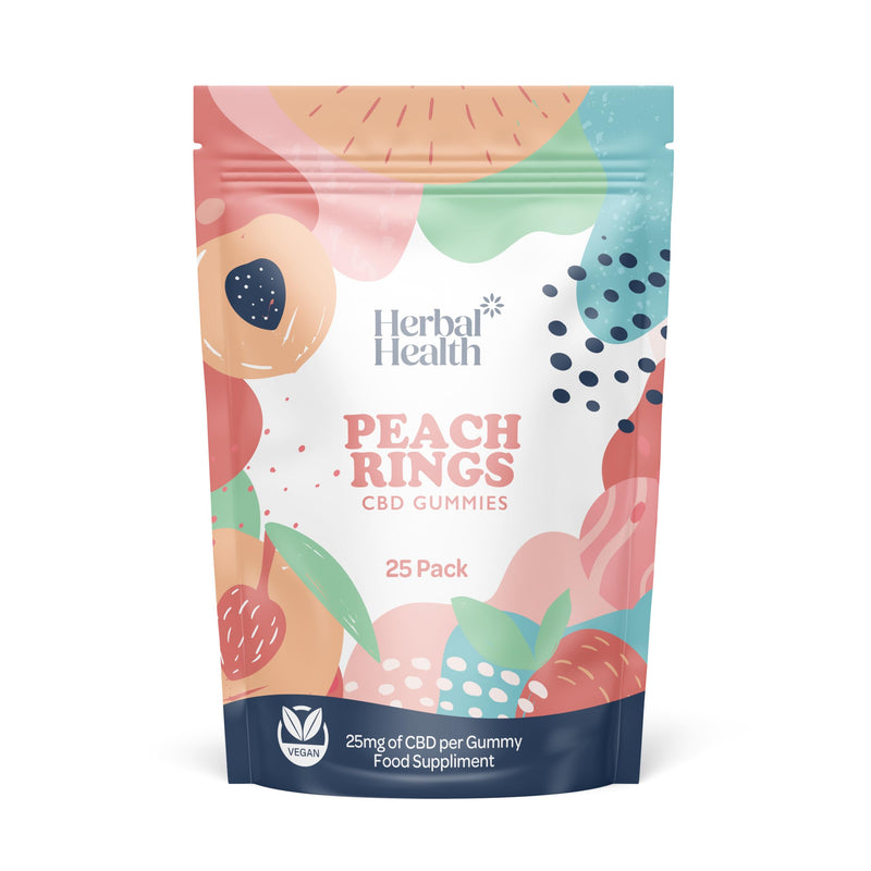 Herbal Health CBD Peach Rings 25mg 25 Pack - PeachFlavour Broad Spectrum CBD Bottles for Sleep & Anxiety Support, 750mg Total CBD