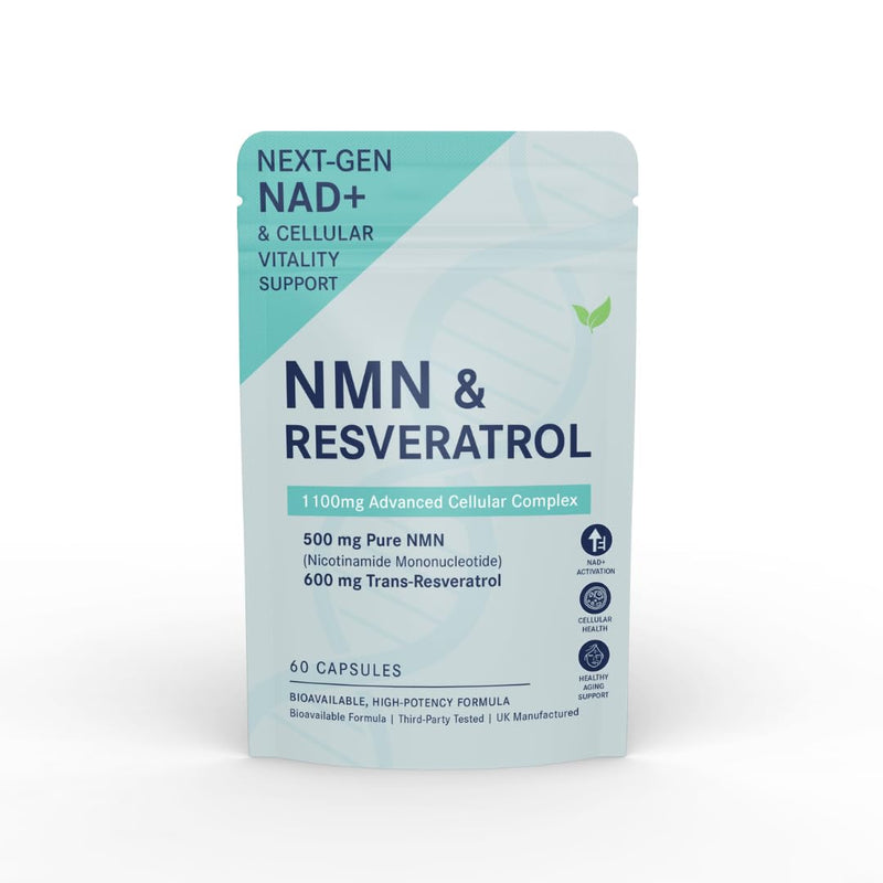 NAD+ & Resveratrol Advanced Formula | 1100mg | 60 Capsules | 30-Day Supply | Longevity & Cellular Wellness Support
