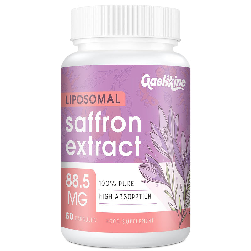 Liposomal Saffron Supplements 88.5 mg, 100% Pure Saffron Extract Capsules, Premium Saffron for Mood, Focus, Vision & Energy, 60 Capsules, 2-Month Supply 60 count (Pack of 1)