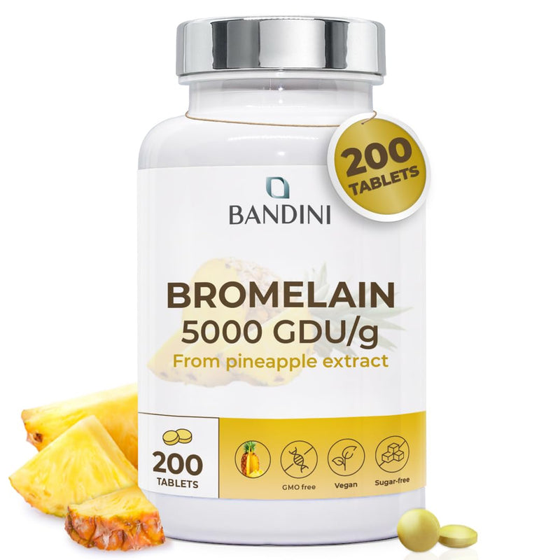 Bandini® Bromelain High Strength 5000 GDU/g per Serving - 200 Gastro-Resistant Tablets - Digestive Enzyme, Strong Bromelain Pure Pineapple Extract, High Dose, Made in Italy, No Additives, 100% Vegan