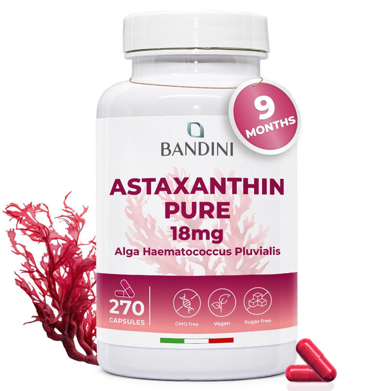 Bandini® Pure Astaxanthin 18 mg | 270 High Strength Capsules | 9 months supply | Powerful antioxidant from Haematococcus Pluvialis algae | Astaxantine Supplement, Magnesium stearate & GMO-free | Vegan
