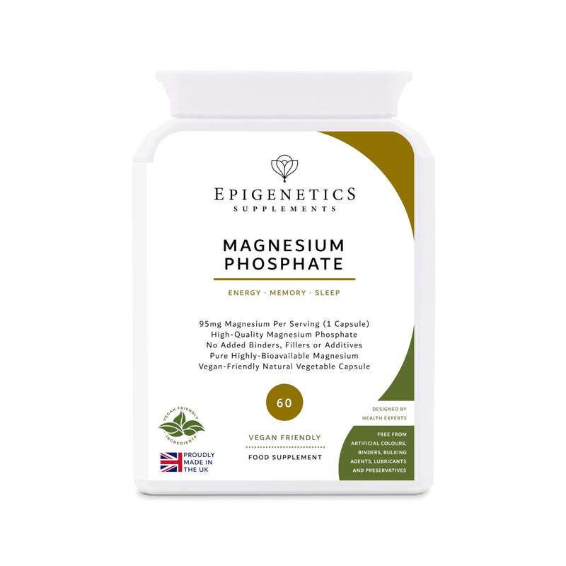 Magnesium Phosphate Supplement | Generous 2 Months Supply | 85mg Per Serving for Energy, Bones, Teeth & Muscle Function | 60 Vegan Capsules & Made in the UK.