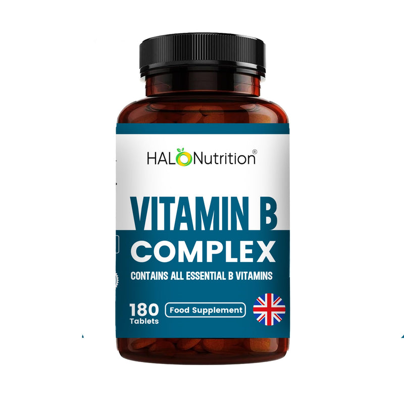 Vitamin B Complex -Vitamin B Complex High Strength -180 Tablets Blend of 8 B Vitamins & Vitamin C - One A Day - Folic Acid, B1, B2,B3,B5,B6,Vitamin B12 Halo Nutrition