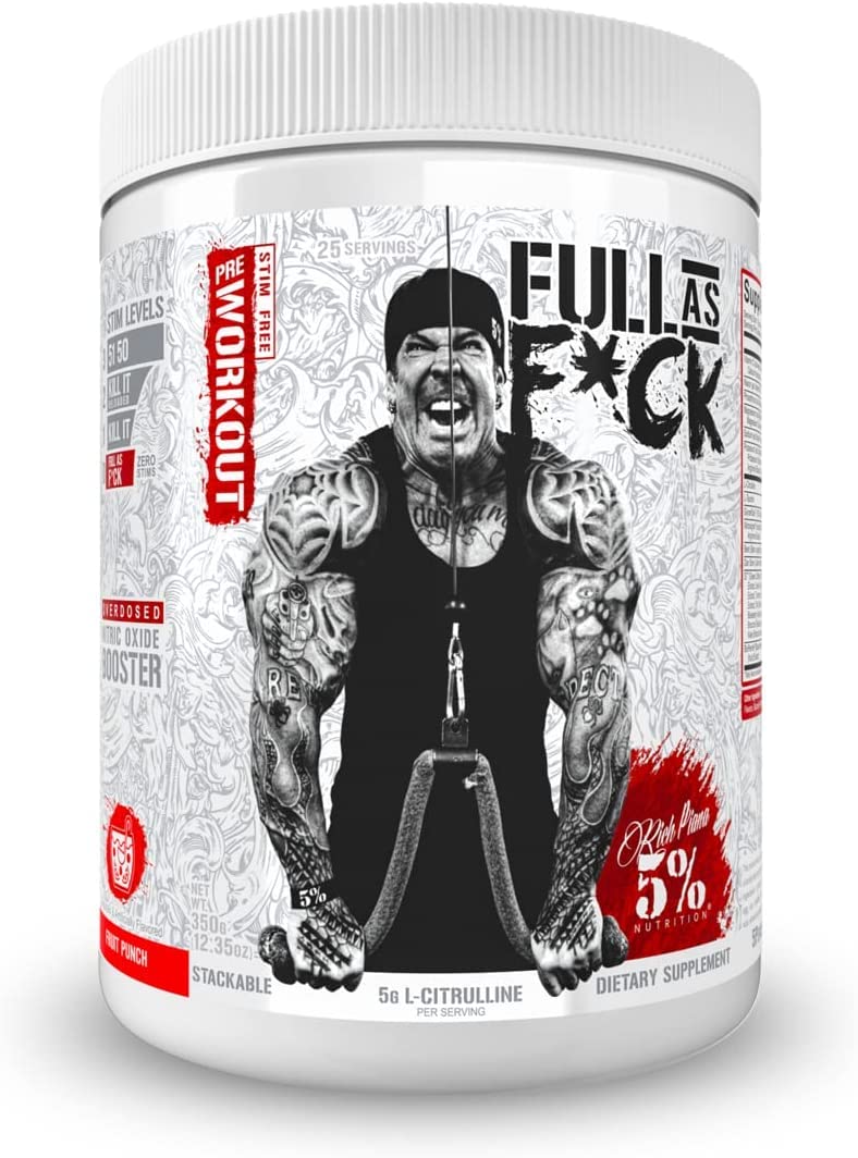 5% Nutrition Full As F Overdosed Nitric Oxide Booster, Stim-Free Pump Pre-Workout | Massive Pumps Strength Gains & Endurance | L-Citrulline, Nitrosigine, Danshe | 350 g (350 g, Fruit)