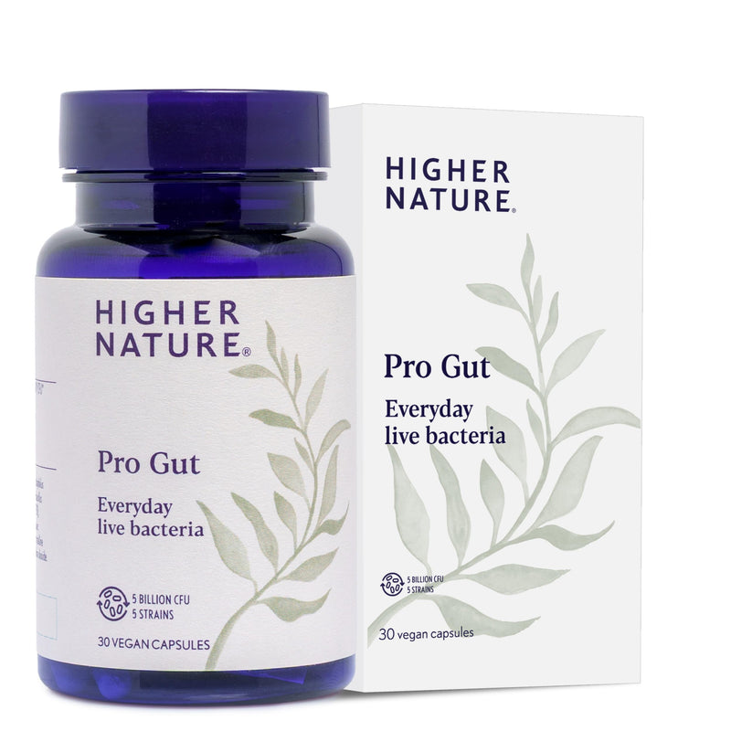 Higher Nature - Pro Gut - High Strength Probiotic Cultures - Multi-Strain Probiotic for Digestive System - Everyday Live Bacteria - 5 Billion CFUs - for Good Gut Flora, Gas & Bloating - 30 Capsules
