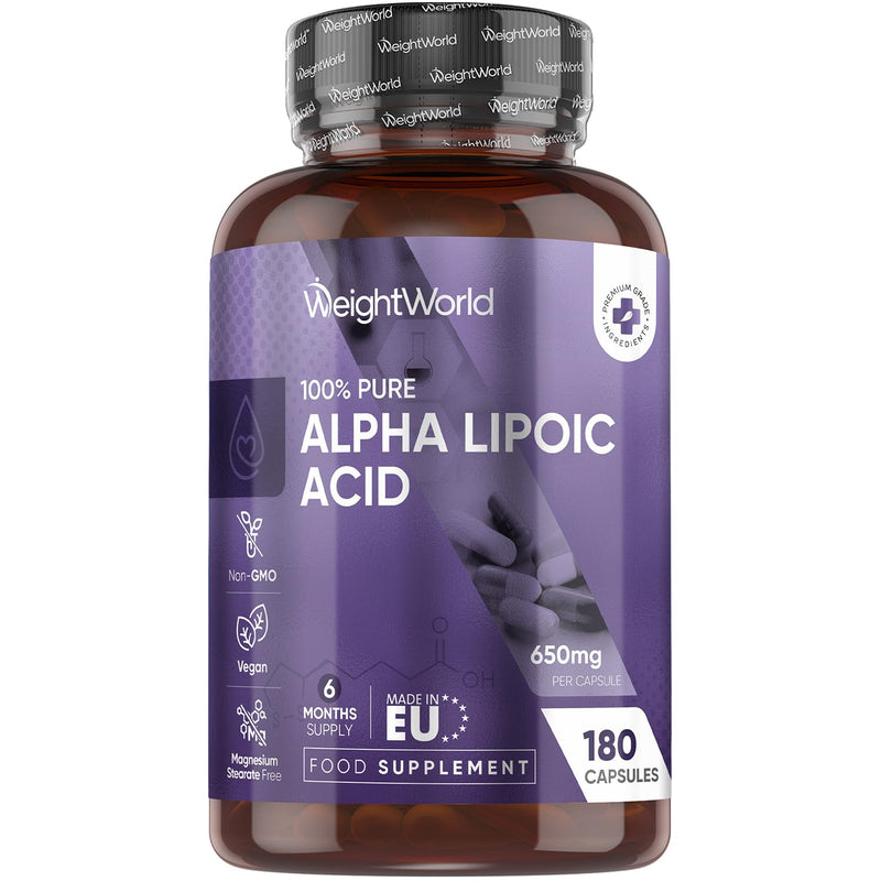 WeightWorld Alpha Lipoic Acid 650mg | 180 Capsules | 6 Months Supply | 1 Capsule a Day | Vegan ALA Supplement | Non-GMO & Magnesium Stearate-Free | No Added Preservatives