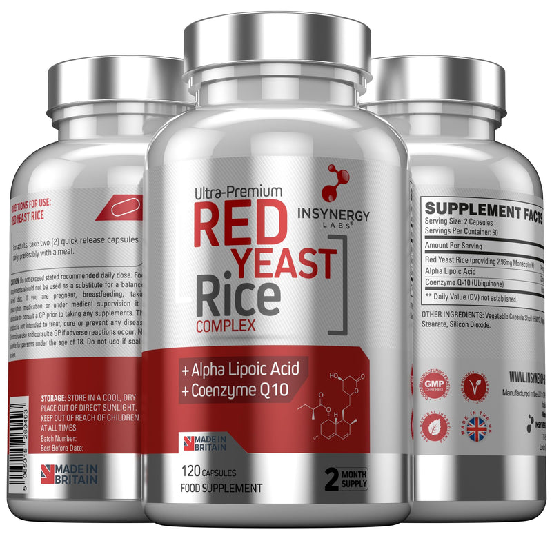 Red Yeast Rice with CoQ10 & Alpha Liopic Acid (3 Cholesterol Lowering Ingredients) Supplement Coenzyme Q10 Red Yeast Cholesterol Lowering Supplements 120 Vegan Capsules