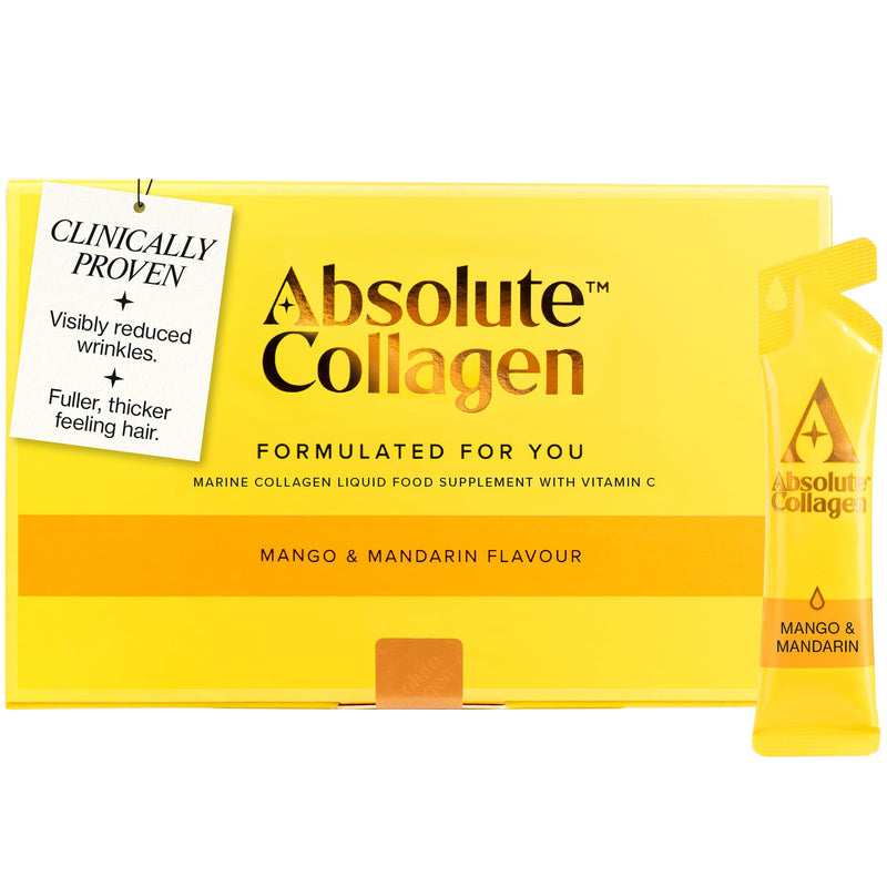 Absolute Collagen Marine Liquid Collagen Supplement for Women | New Mango & Mandarin Flavour, Supports Hair, Nail & Skin Health, 8000mg of Hydrolysed Collagen per Sachet, Vitamin C | 14 Sachets 140 ml (Pack of 1)