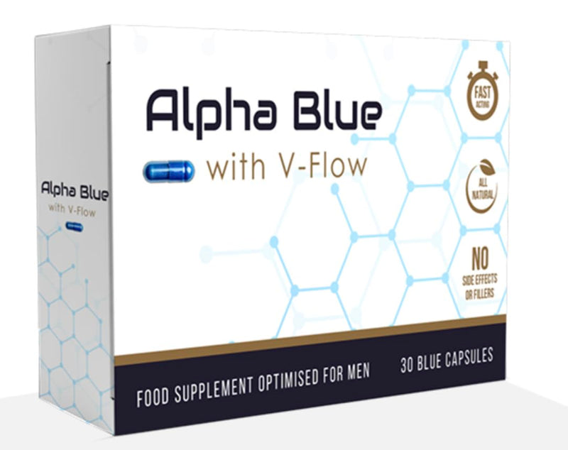 Alpha Blue with V Flow | Optimised for Men | 30 Capsules | Fast Acting | All Natural | No Side Effects or Fillers | Ginseng | Ashwagandha | Maca | Ginger | V Pill 30 count (Pack of 1)