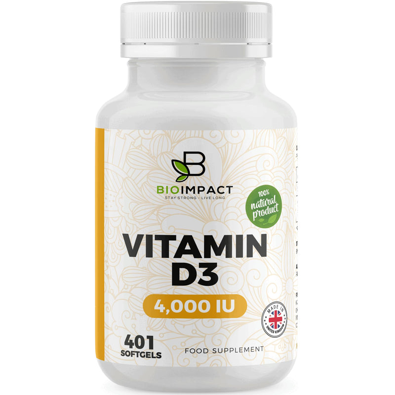 Vitamin D3 4,000 IU Softgel Tablets | High Strength | Premium Olive Oil | 401 Easy to Swallow Softgels | 1 Year+ Supply | Supports Immune System | Non-GMO & Gluten-Free | UK Manufactured