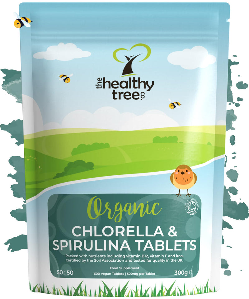 Organic Chlorella and Spirulina Tablets 50/50 Superfood Blend - 600 Count, 300g High in Vitamin B12, Iron and Chlorophyll by TheHealthyTree Company 600 count (Pack of 1)