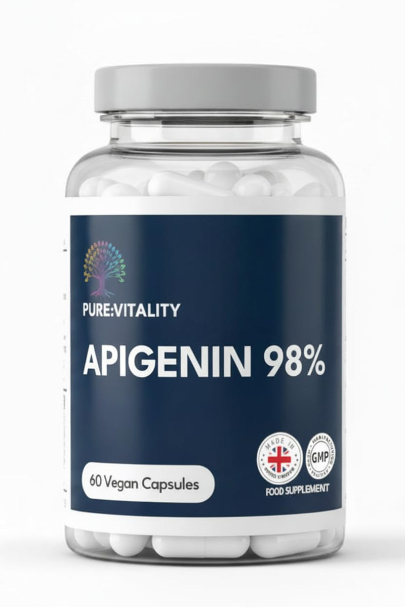 Pure Vitality Apigenin 250mg (98% Pure) – 60 Vegan Capsules – Premium Flavonoid Supplement – Non-GMO, Plant-Based, Third-Party Tested