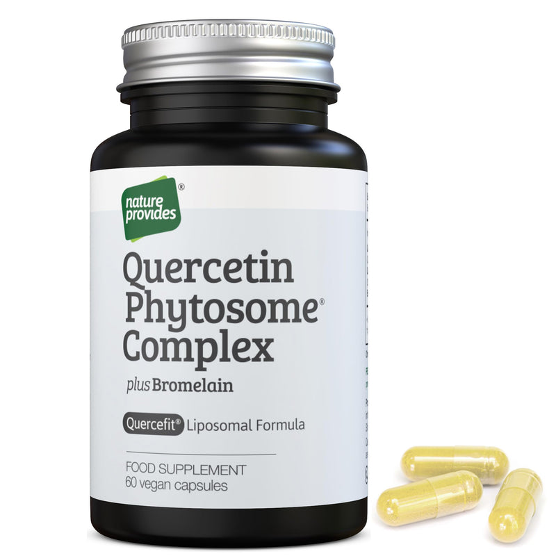 Nature Provides Quercetin Phytosome (Quercefit) Complex with Bromelain - 60 Vegan Capsules - 350mg High Strength Quercetin Supplement - Up to 20X Absorption - Pure, Non-GMO, UK Made