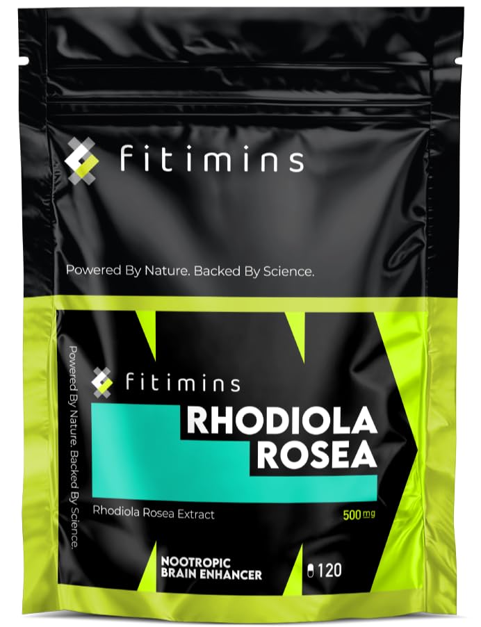 Rhodiola Rosea 500mg | Cognitive Nootropic Supplements | 120 Vegan Capsules | 4-Month Supply | Adaptogenic Herbal Supplement for Focus, Memory, Mental Clarity, Energy & Stress Support | Fitimins