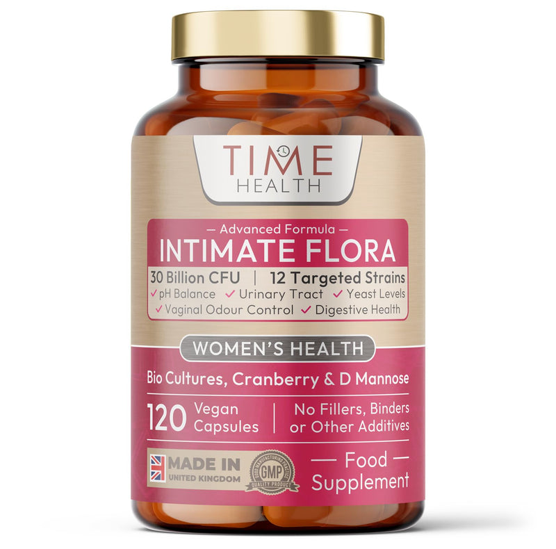 Intimate Flora | Probiotics for Women | Nutritionist Approved | 120 Capsules | 30 Billion CFU 12-Strain Probiotic | 15,000mg Cranberry Extract | D Mannose | Bio Cultures for Microbiome & Gut | Vegan 120 count (Pack of 1)