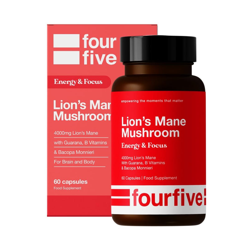 fourfive Lions Mane Mushroom Supplement (4000mg) Energy & Focus Blend, Support Brain Function, Focus & Energy - 60 Capsules 60 Capsules (Pack of 1)