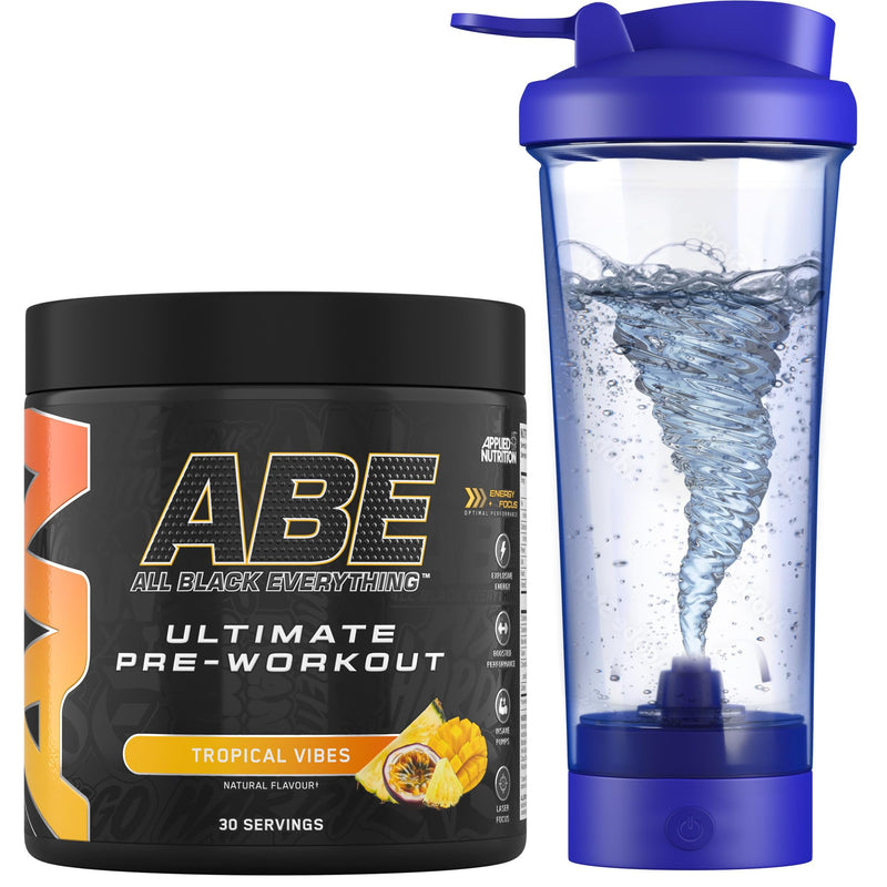 Applied Nutrition Bundle ABE Pre Workout 375g + Electric Shaker | All Black Everything Pre Workout Powder, Energy Drink, Physical Performance, Creatine, Beta Alanine, Caffeine (Tropical) Tropical