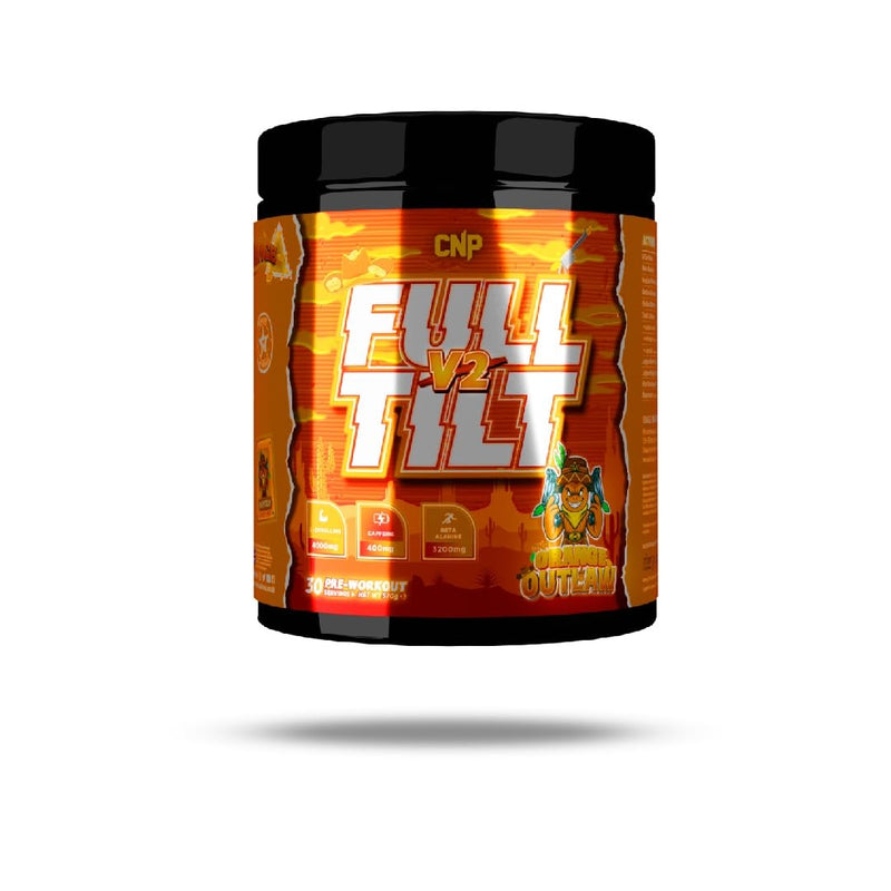 CNP Professional Full Tilt V2, Very Strong High Stims Ultimate Pre-Workout, Fatigue Reduction, Great Pumps, High Caffeine Content, 30 Servings, 4 Exclusive Flavours (570g Orange Outlaw) 570g