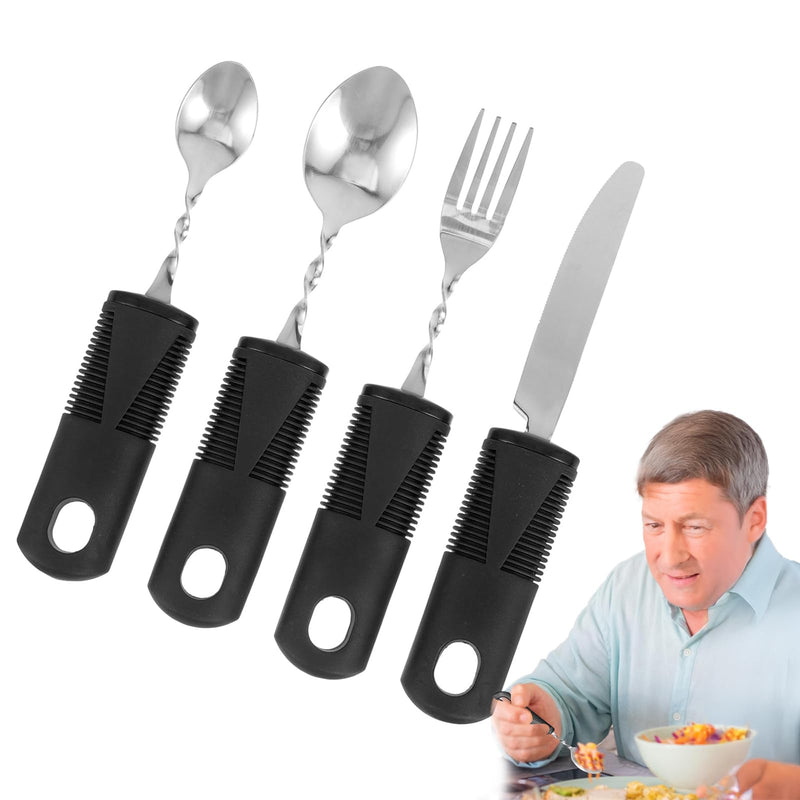 Disability Aids - Bendable Cutlery for Disabled Hands, Set of 4 | Easy Grip Disabled Cutlery for Adults, Weighted Knife Fork Spoon Set | Adaptive Cutlery for Arthritis, Parkinson's, Elderly