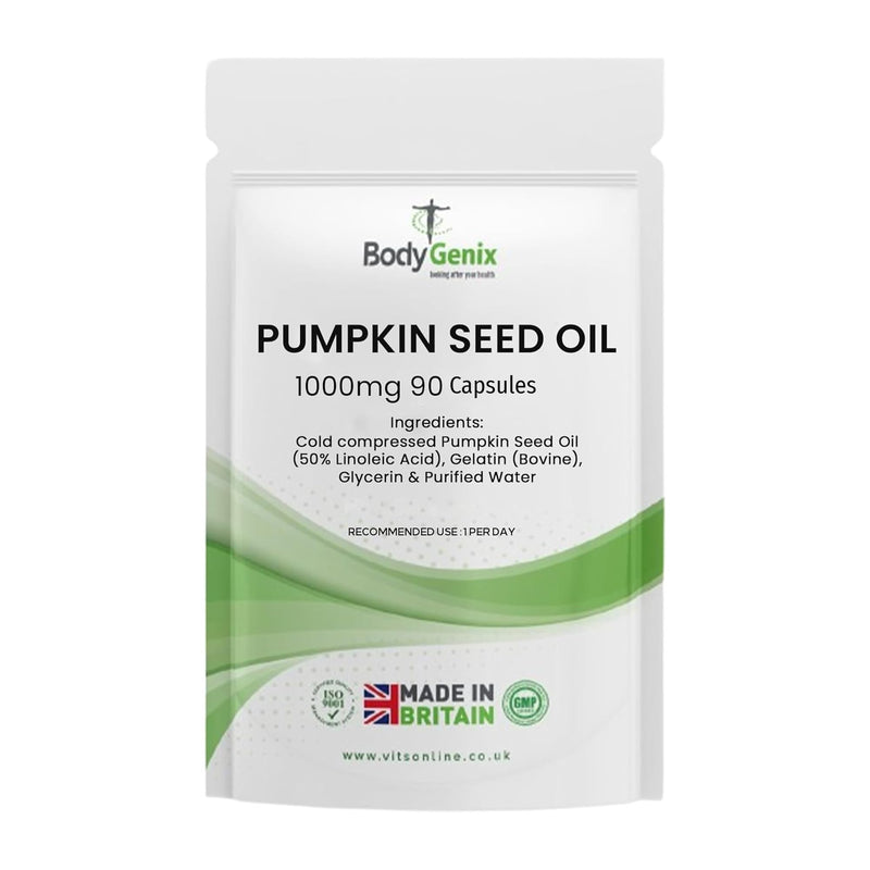 Bodygenix Pumpkin Seed Oil 1000mg Capsules - Anti Inflammatory Skin Health Immune System Heart Wellness Natural Supplement - 90 Capsules 3 Month Supply