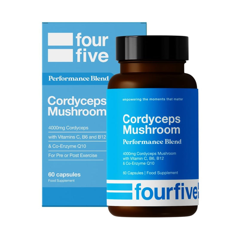 fourfive Cordyceps Mushroom Supplement (4000mg) Performance Blend with CoQ10 and Vitamins C, B6 and B12, Support Physical Performance, Energy & Recovery - 60 Capsules