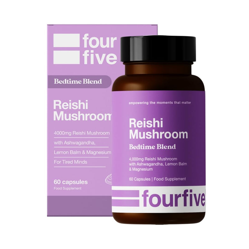 fourfive Reishi Mushroom Supplement (4000mg) Bedtime Blend with Ashwagandha & Magnesium, Calm Busy Minds & Reduce Tiredness and Fatigue - 60 Capsules