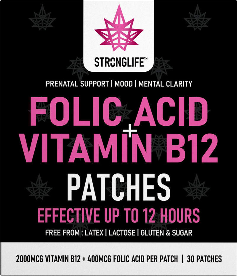 Folic Acid & Vitamin B12 Patches – High Absorption, 12-Hour Release – Supports Energy, Mood, & Immune Health – Easy-to-Use – 30 Patches – Natural Ingredients – Like - Capsules & Powder