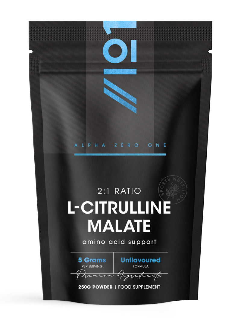 L-Citrulline Malate Powder 250g – 2:1 Ratio Fermented Amino Acid – Unflavoured – 100% Pure – Resealable and Recyclable Pouch by Alpha01