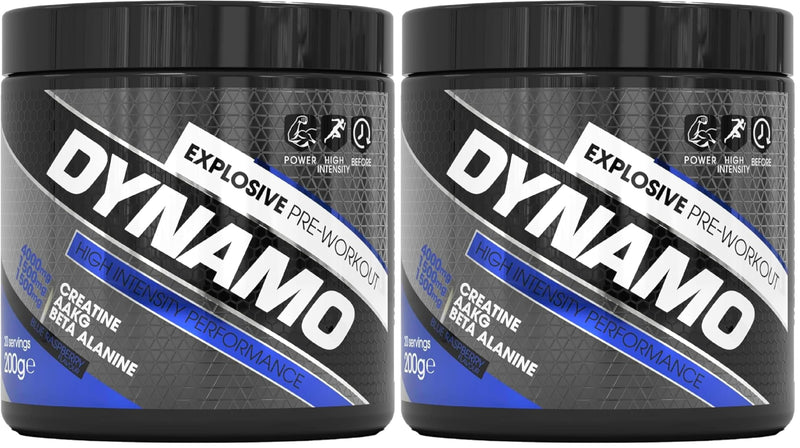Protein Dynamix - Dynamo Pre Workout - High Intensity Performance - Blue Raspberry - 3000mg Citrulline + AAKG • 2500mg Beta Alanine • 2000mg Creatine • 250mg Caffeine • 200g (Pack of 2) 20 Servings (Pack of 2)