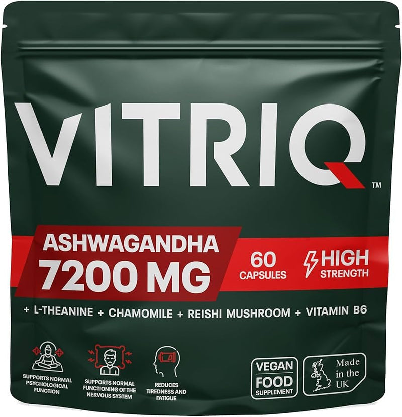 Ashwagandha High Strength KSM-66® Organic Complex 7200mg – 1-a-Day Vegan Capsule for Stress, Anxiety Relief & Restful Sleep – Enhanced with Chamomile, Reishi, L-Theanine & Vitamin B6 – 60 Servings Ashwagandha - 7200mg 60 count (Pack of 1)