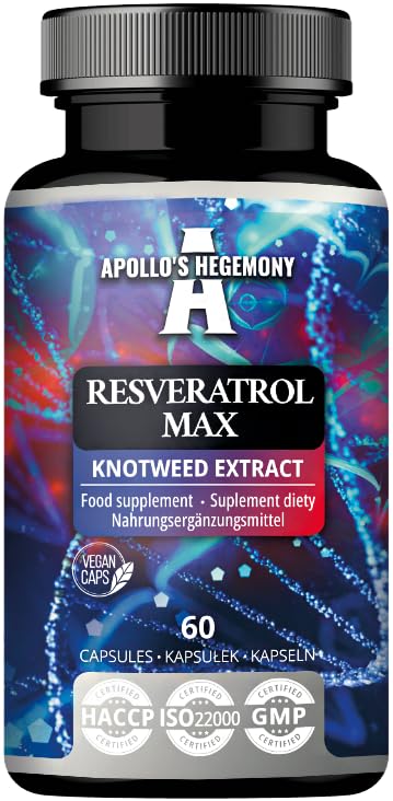 Resveratrol Max - 500 mg per Capsule - 60 Vegan Capsules - High Purity 98% Extract - Supports Circulatory Health - Natural Antioxidant - Dietary Supplement by Apollo's Hegemony Unflavoured