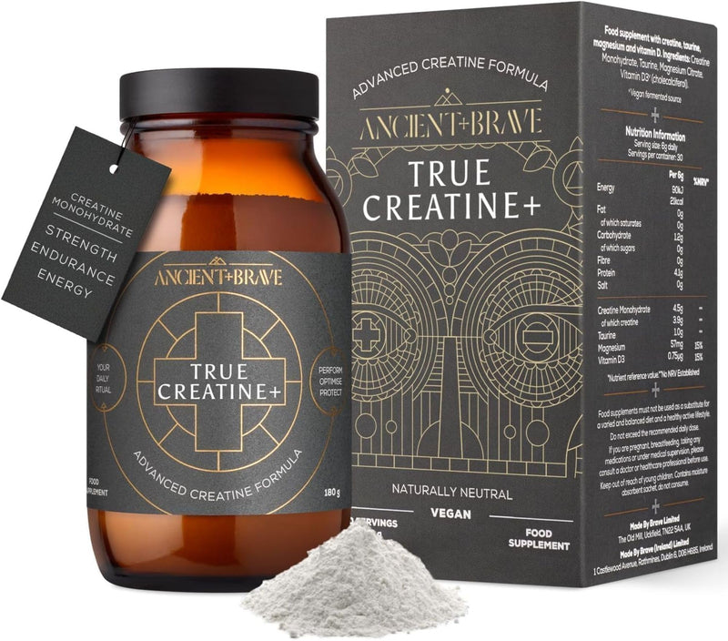 Ancient + Brave True Creatine+ - 180g - Premium Creatine Monohydrate Powder - 100% Micronised - High Performance, Strength Building - Muscle Recovery, Cognitive Function & Wellness 180g Jar