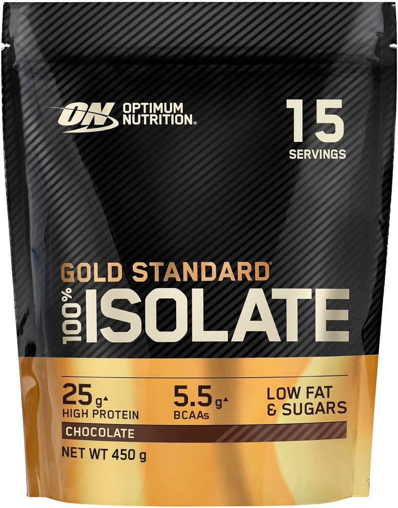 Optimum Nutrition Gold Standard 100% Isolate for Muscle Support and Repair, High Whey Protein Powder with BCAA Amino Acids, Low Sugar, Low Fat Sports Nutrition, Chocolate Flavour, 15 Servings, 450g 15 Servings (Pack of 1)