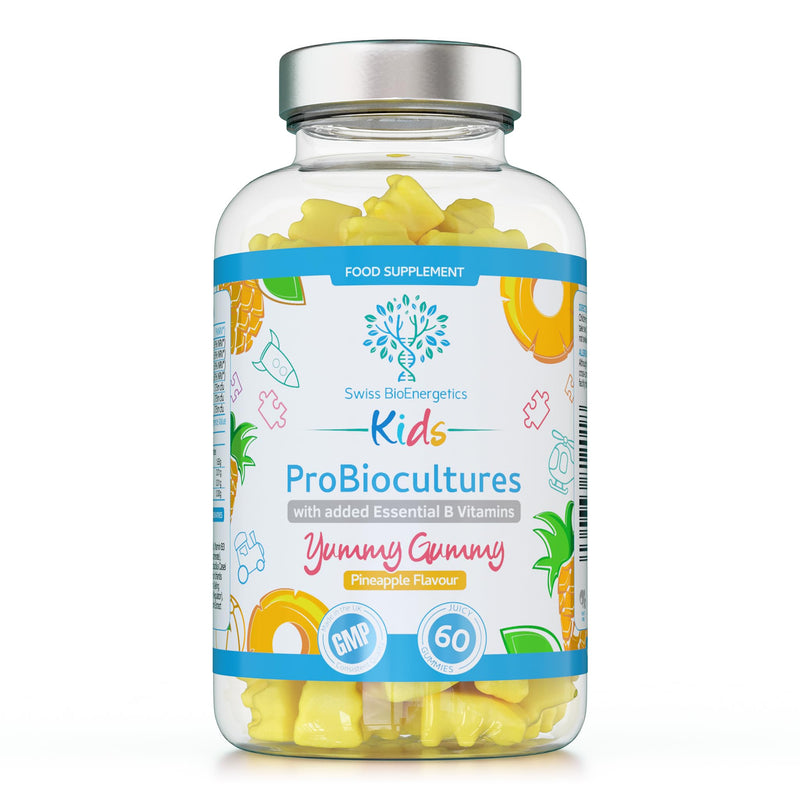 Kids Probiotics/ProBiocultures Gummies - 60 Children's probiotics Multi-Strain Gummies - Natural Pineapple Flavour – with Added B & C Vitamins for Immune Support - 2 Month Supply – UK Made 60 Gummies