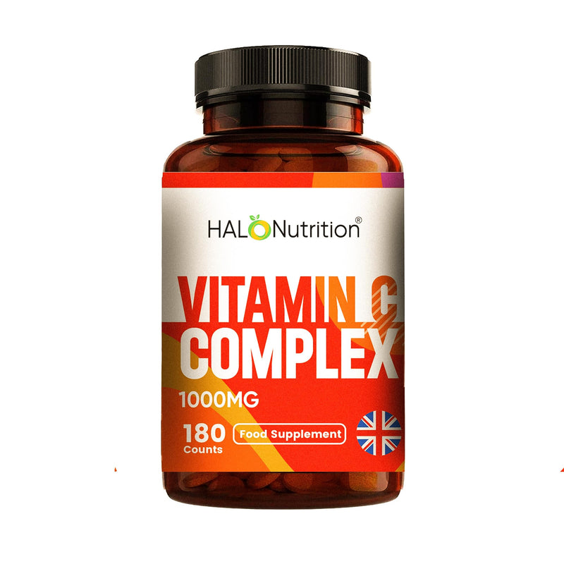 Vitamin C 1000mg per Tablet, High Strength 180 Premium Tablets, Food Supplement, 6 Month Supply - Vegan - Halal Vitamins - Made in UK - By Halo Nutrition