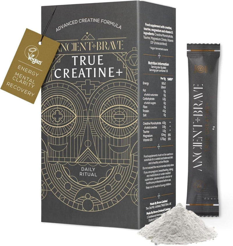 Ancient + Brave True Creatine+ Sachets 15 x 6g - Premium Creatine Monohydrate Powder - 100% Micronised - High Performance, Strength Building - Muscle Recovery, Cognition & Wellness 90g Sachets