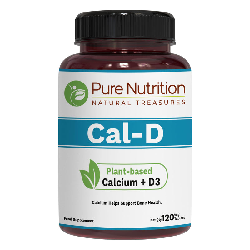 Pure Nutrition Cal D - Plant Based Calcium with VIT D3 K2 & Magnesium | 120 Tabs | 1000mg Vegan Calcium per Serving | Supplement for Bone Health