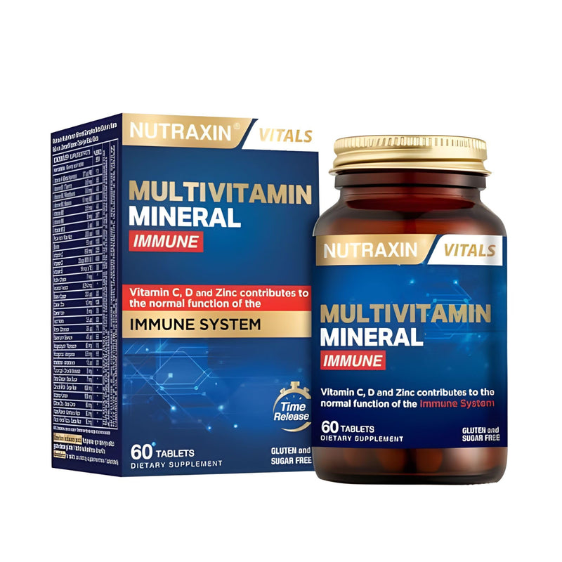 Nutraxin Multivitamin & Minerals Immune Support – 14 Vitamins, 9 Minerals with Elderberry, Black Cumin & Beta Glucan – Energy & Wellness Formula – 60 Vegan Tablets for Women & Men Immune Tablets