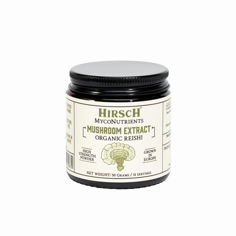 Hirsch Organic Reishi High Strength Mushroom Extract Powder - Organically Grown in The EU - Non-GMO - No Added Fillers