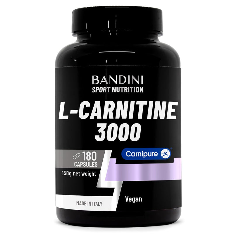 Bandini® L-Carnitine 3000, 180 Capsules with High Dose Carnipure®, L Carnitine Tartrate Sports Supplement 100% Vegan, High Strength, Absorption and Bioavailability, Carnitin for Men & Women, Non GMO