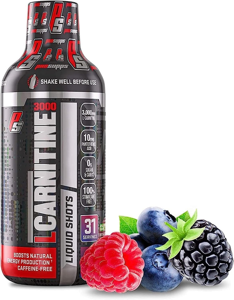 Pro Sup L-Carnitine 3000 Stimulant Free Liquid Shots for Men and Women - Workout Drink for Performance and Muscle Recovery, 31 Servings (473 ml, Berry) 473 ml (Pack of 1)