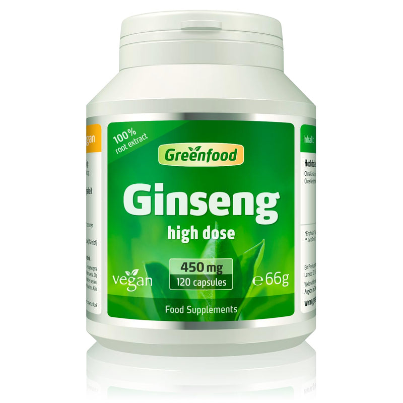 Greenfood Ginseng (Siberian Ginseng), 450 mg, (at Least 0.8% saponins), Highly dosed, Vegetarian 120 Capsules - Without Artificial additives. Without Genetic Engineering. Vegan.