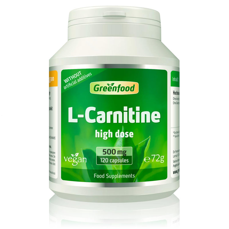 L-Carnitine, 500 mg, Highly dosed, 120 Capsules - obtained by Fermentation. Without Artificial additives. Without Genetic Engineering. Vegan. 120 Capsule